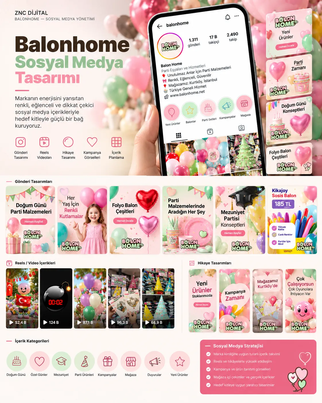 Balonhome social media presentation design: profile, post, story and content category examples