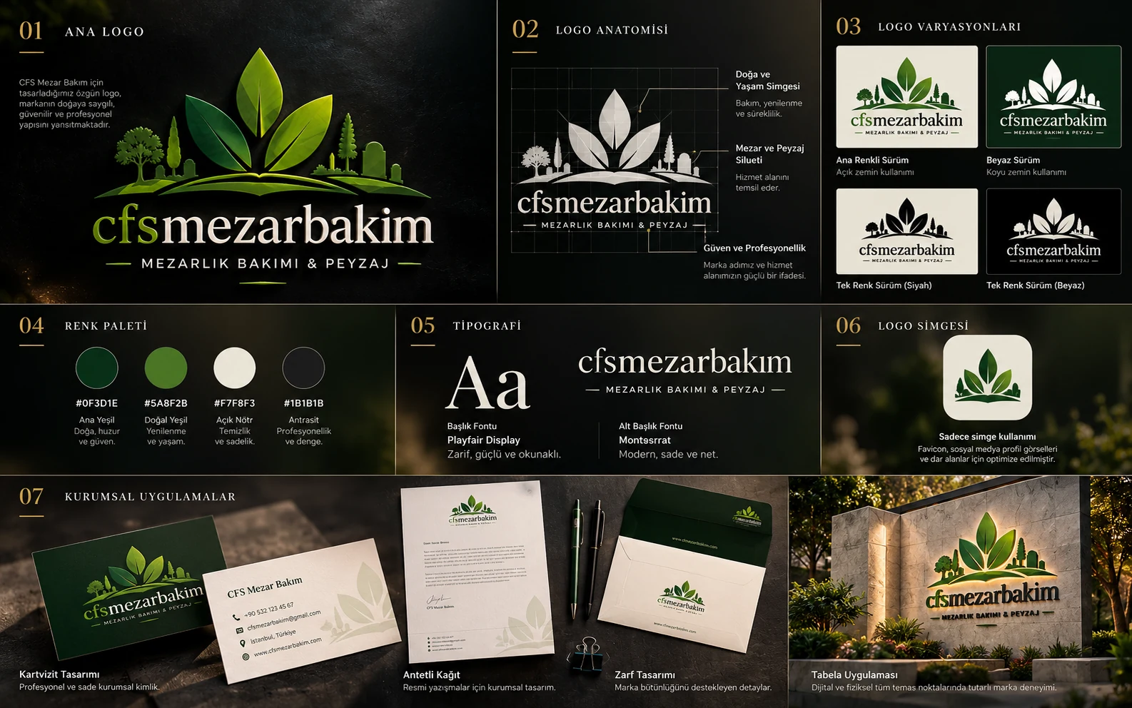 CFS Mezar Bakım Logodesign, Farbpalette und Markenidentitäts-Präsentationsboard
