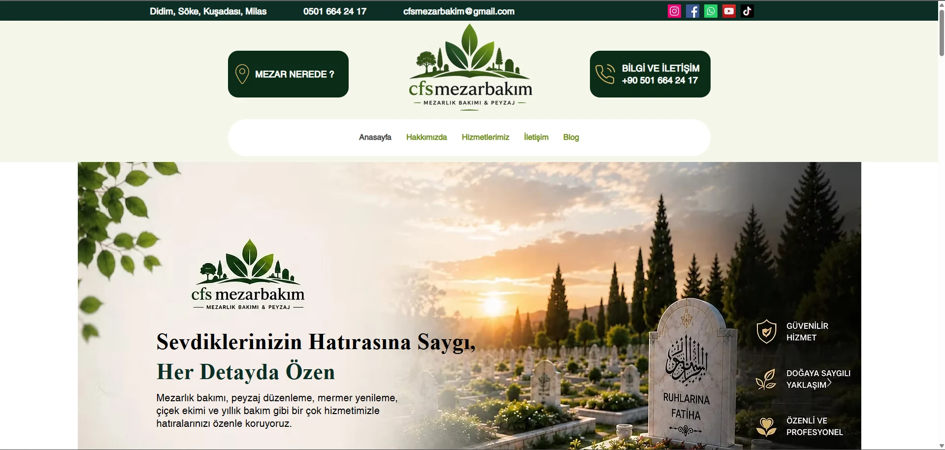 CFS Mezar Bakım Corporate-Website-Oberfläche entwickelt von ZNC Digital