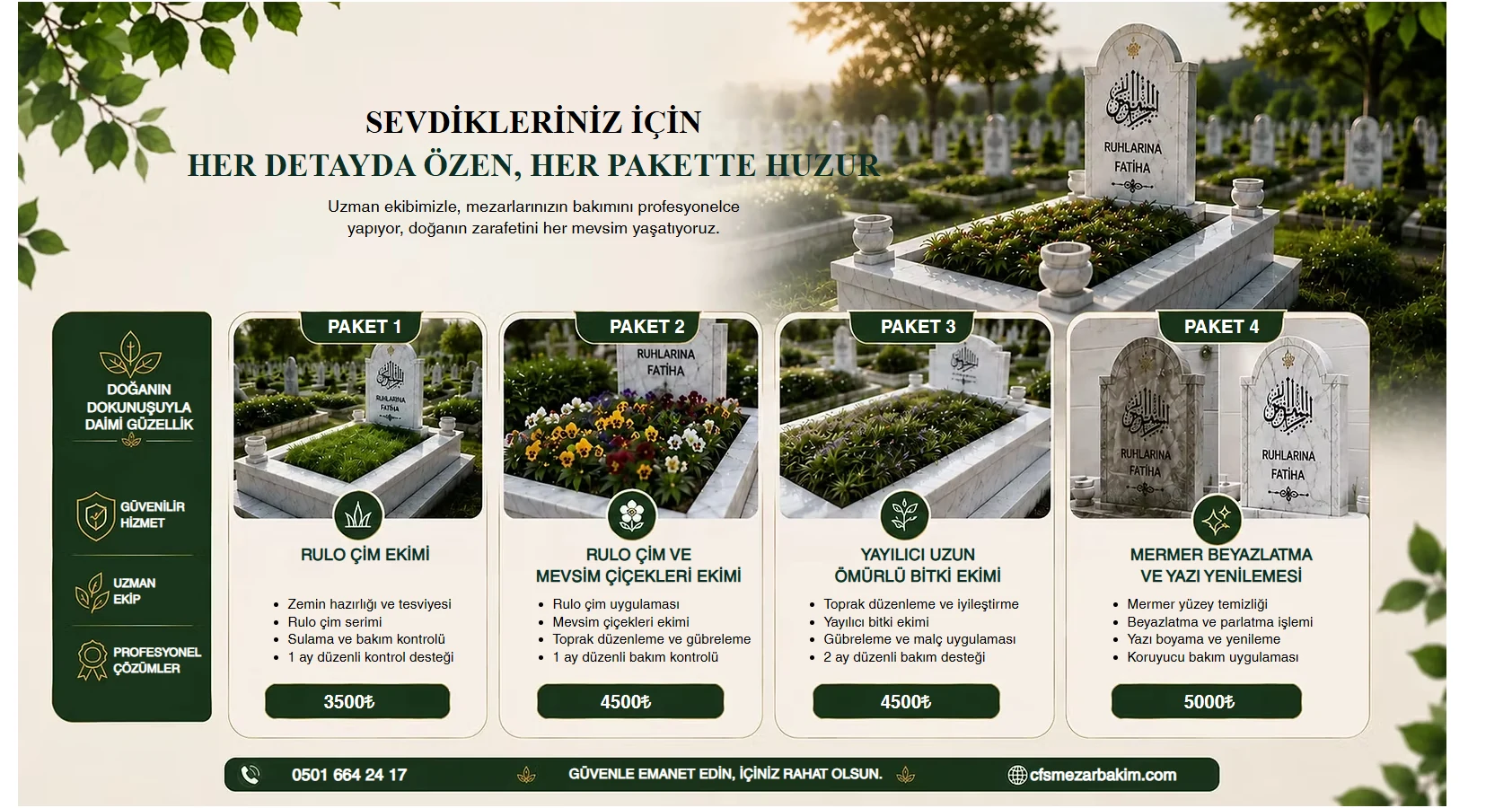 CFS Mezar Bakım Pflegepakete und Leistungsübersicht